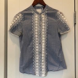 Anthropologie Blue and White Lace Blouse